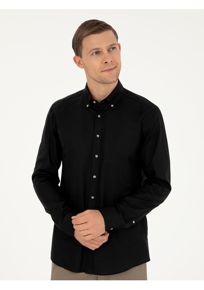 Cacharel Siyah Slim Fit %100 Pamuk Oxford Gömlek