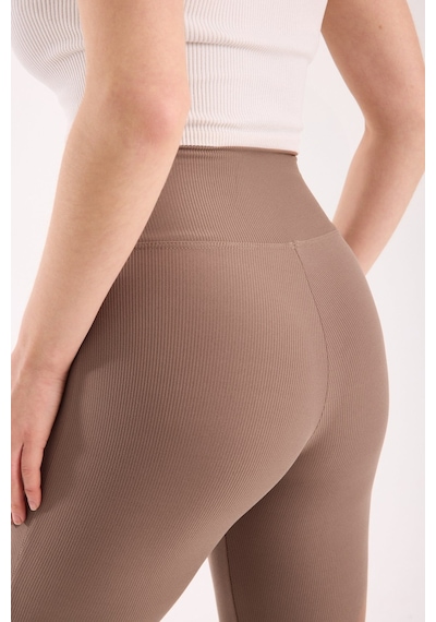 Hdm Kadın Yüksek Bel Toparlayıcı Fitilli Cappuccino İspanyol Paça Tayt - H5948-47 Kahverengi