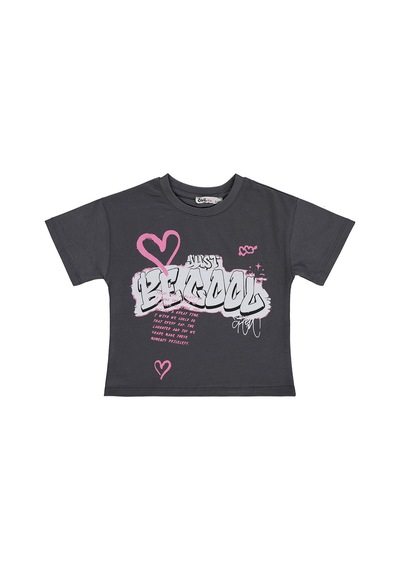 Civil Girls Just Be Cool Baskılı 2-5 Yaş Tişört - Gri Antrasit