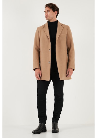 Buratti Slim Fit Tek Yırtmaçlı Düğmeli Mono Yaka Kaşe Erkek Kaban 5840098 Camel