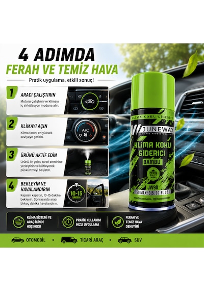 Klima Koku Giderici Bombası 150 Ml - Araç İçi Koku Giderici, Klima Temizleyici, Kalıcı Ferahlık Jeune Mor Koku Yeşil