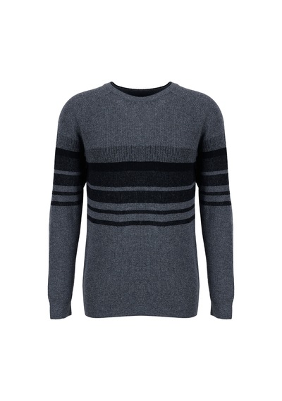 Fabrika F6wm-kzk 2039 Antrasit Melanj Erkek Bisiklet Yaka Çizgili Slim Fit Triko Kazak