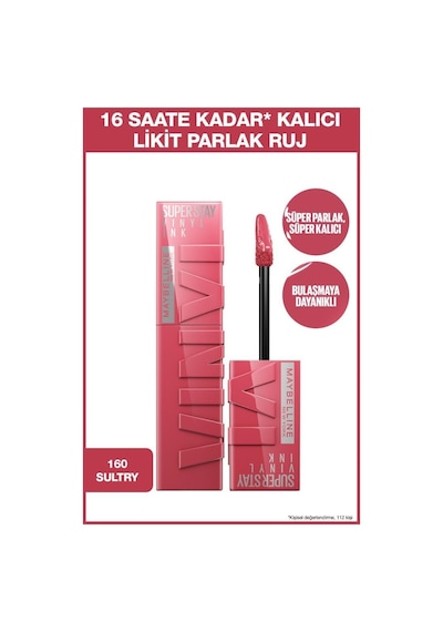 Maybelline New York Super Stay Vinyl Ink Uzun Süre Kalıcı Likit Parlak Ruj 160 Sultry