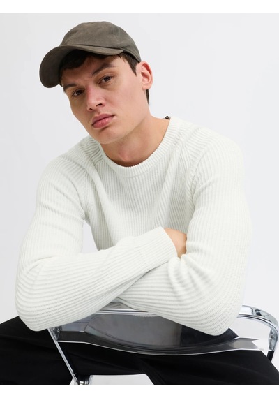 Jack & Jones Jjpannel Knit Crew Neck Aw25 Sıfır Yaka Kazak Ekru