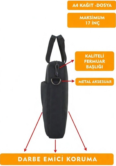 Laptop ve Notebook Çantası 17.3" Uyumlu Korumalı Bölmeli Evrak Çantası