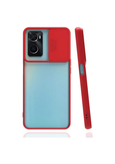 Noktaks - Oppo Uyumlu Oppo A96 4g - Kılıf Slayt Sürgülü Arkası Buzlu Lensi Kapak - Kırmızı
