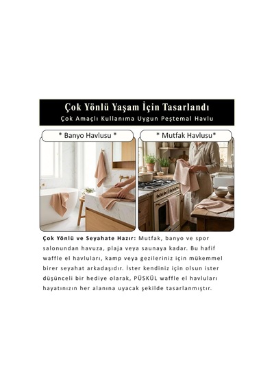 Püskül Lüks 3-adet Waffle El Havlusu Seti, Büyük 40x80 CM