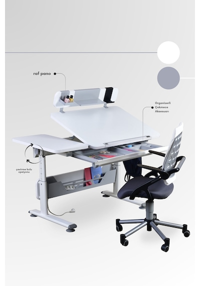 Creo Mobili Yükseklik Ve Eğim Ayarlı, Vega Advanced Bilgisayar Ve Çalışma Masası Takımı Beyaz/gri Gri