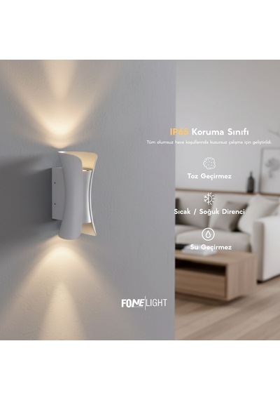 FoneLight Butterfly 22 cm Beyaz Alüminyum LED Duvar Apliği IP65 Dış Mekan Bahçe Balkon Teras Villa Cephe Aydınlatması 3000K