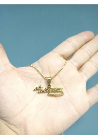 Mustafa Kemal Atatürk İmza Gold Renk 316l Paslanmaz Çelik Figür K Çok Renkli