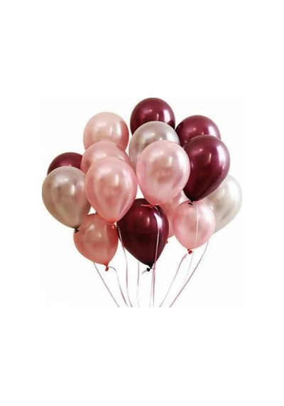 20 Adet Rose Gold-Gümüş - Bordo Metalik Balon 3'Lü Renk - 12 Inç