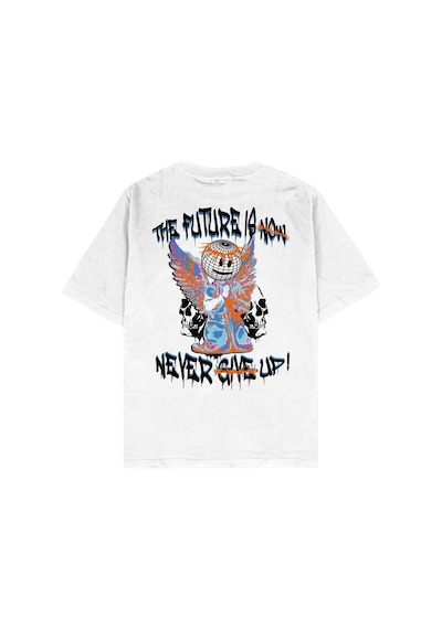 Adrift Never Give Up Beyaz Oversize Unisex T-shirt Beyaz