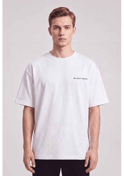 Black Nova Oversize Baskılı Unisex Tişört Dry Martini Beyaz