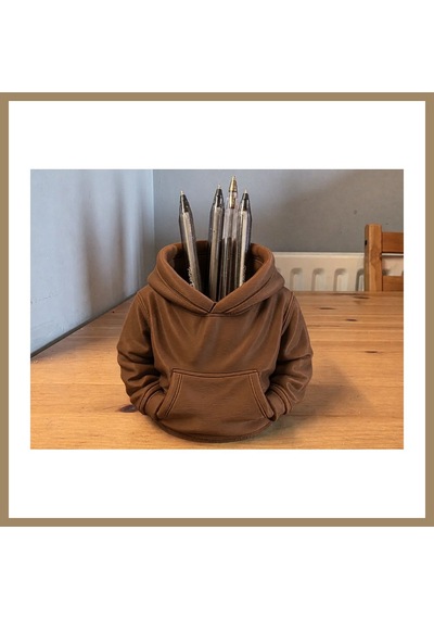 Bezos 3d Baskı Kapüşonlu Sweatshirt Kalemlik - Masaüstü Organizer-kahverengi 22