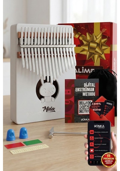 Midex Klx-550 Beyaz Renk Gerçek Ağaç Kalimba 17 Tuşlu Full Set