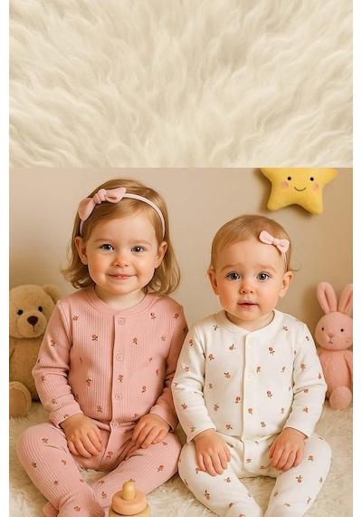 Xmlbayiciniz Myzi Store Organik Yenidoğan Kız Bebek Çiçek Desenli 2li Tulum Takımı Kıyafeti 2'li Pamuklu 2 Parça Çok Renkli