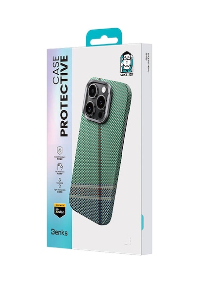 Apple Uyumlu iPhone 16 Pro Max Kılıf Magsafe Şarj Karbon Fiber Tasarım Benks Passion Green Armorair Kevlar Yeşil