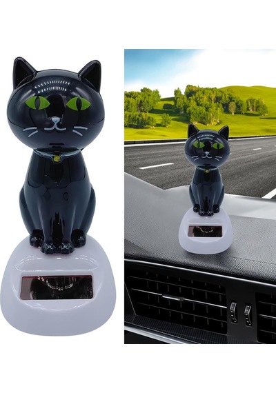 Solar Güneş Enerjili Sallanan Dans Eden Kedi Figürü Araba Torpido Masaüstü Dekor Biblo 10 Cm Emoji