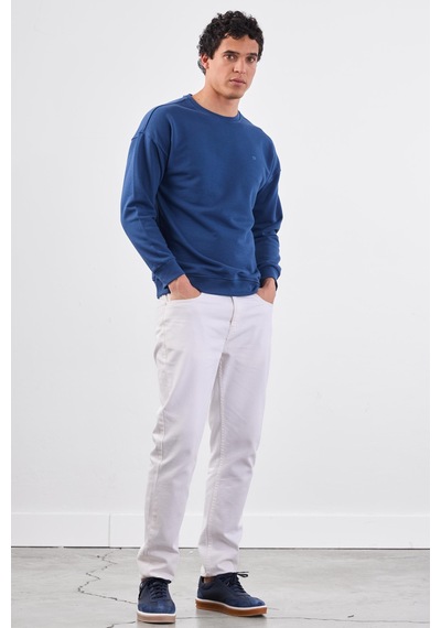 Dufy Açık Lacivert Bisiklet Yaka Regular Fit Erkek Sweatshirt Lacivert