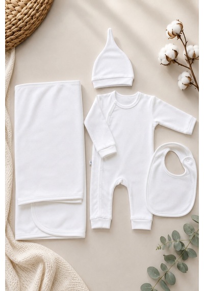 Babyhola Yenidoğan Bebek Tulum Seti 4 Parça Hastane Çıkışı 7068 Ekru