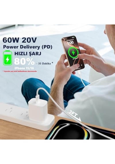 Ayrex 16 Ve Için Type C-c 60watt Pd Örgülü Hızlı Şarj Kablosu 100 Cm Diğer