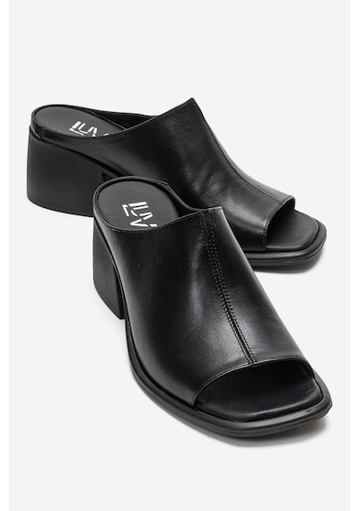 Luvishoes Sorex Siyah Cilt Hakiki Deri Kadın Kalın Topuklu Terlik