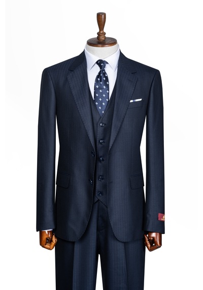 İlayda Emir Luxury, İtalyan Kesim, Slim Fit, Blazer, Çizgili, Erkek Takım Lacivert