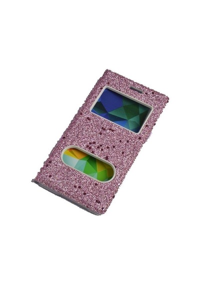 Jopus K5 İle Uyumlu Suni Deri Kk-148 Simli Kapaklı Koruma Kılıfı Pembe
