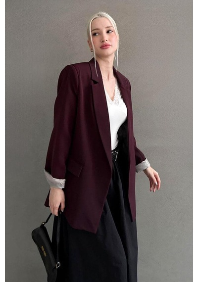Seeh Bordo Kol Desenli Blazer Kadın Ceket Sh339