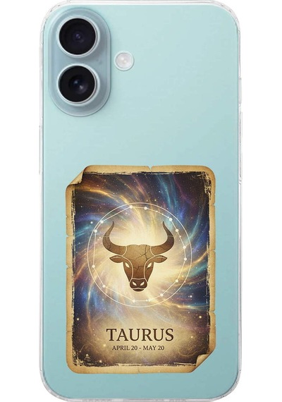 Apple Uyumlu iPhone 16 Plus İle  Burç Kartları Boğa Tasarımlı Şeffaf Silikon Kılıf Şeffaf