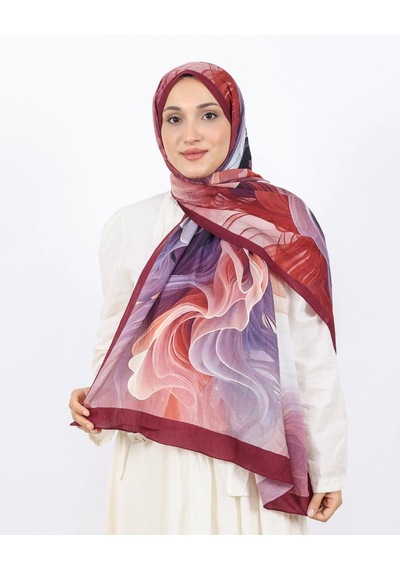 Luissa Bambu Kraş Şal Ebruli Desen Bordo