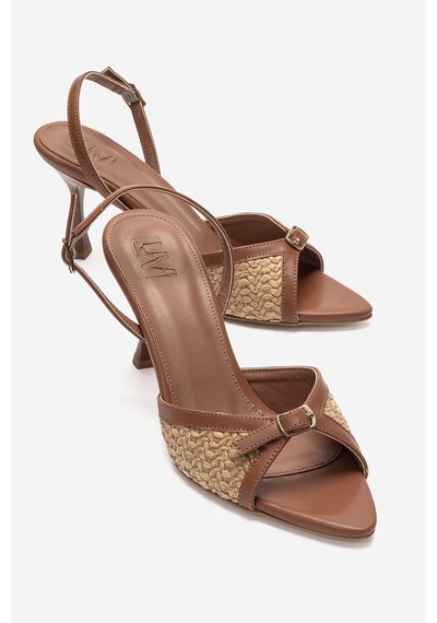 Luvi Shoes Ulea Taba Hasır Kadın İnce Topuklu Ayakkabı
