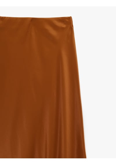 Koton Slim Fit Balık Kesim Saten Midi Etek Kahverengi 6sak70065pw Kahve