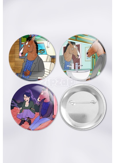 Bojack Horseman Çanta Süsü Rozet İğneli Buton Rozet Seti 3 Adet Üçlü