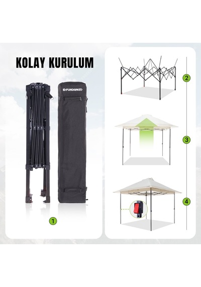 Fundango Sunhaven 300 Premium 3x3 M Otomatik Gazebo & Gölgelik Khaki Krem