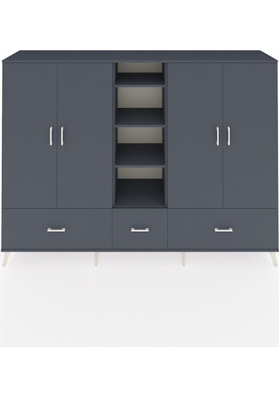 Hyperion Dolap 12 Raflı 3 Çekmeceli 4 Kapaklı 220x44x163 Antrasit Antrasit-antrasit