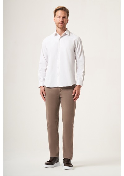 İmza Beyaz-bej Sert Yaka Slim Fit Pamuklu Gömlek 1004265123 Beyaz - K.bej