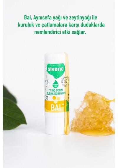 Siveno %100 Doğal Dudak Koruyucu Bal Bitkisel Lip Balm Dudak Kremi Nemlendirici Parlatıcı Onarıcı 6 G