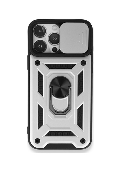 Apple iPhone Uyumlu 15 Pro Kılıf Pars Lens Yüzüklü Silikon - Gümüş Bz8683140615468