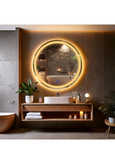Aura Amber Led'li Kumlamalı Lavabo & Banyo Aynası Dokunmatik Sensörlü 90 X 90