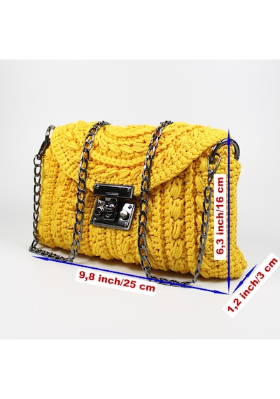 Makrome El Örgüsü Örme Omuz Çanta, Handmade Kadın Çanta 202301015 Sarı