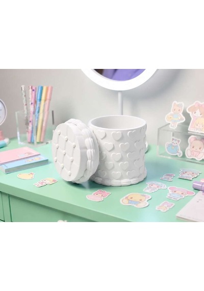 3d Baskı Kabartma Kalp Desenli Kapaklı Kalemlik - Masaüstü Organizer - Beyaz Diğer
