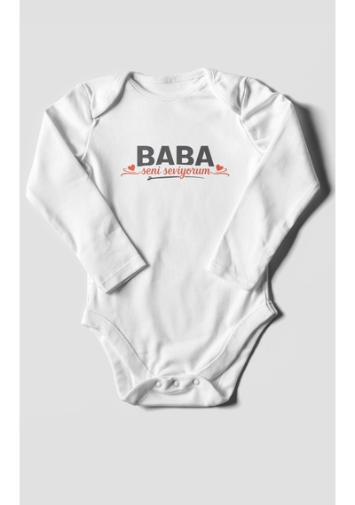 Morivokids Baba, Seni Seviyorum Uzun Kollu Bebek Body %100 Pamuk Beyaz