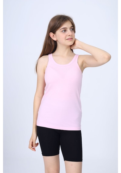Toontoy Kız Çocuk Bisiklet Yaka Basic Atlet Açık Pembe