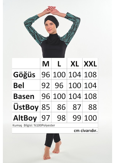 Adasea Reglan Kol Likralı Tam Kapalı Tesettür Mayo 3120 Siyah Siyah02 Siyah