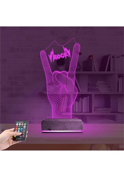 Luvivia Rock Hand Müzik 3d Lamba - Masa Gece Lambası Şeffaf