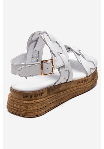 Luvishoes Elvoro Beyaz Hakiki Deri Örgü Bantlı Kadın Sandalet