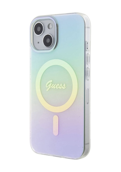 Apple Uyumlu iPhone 15 Kılıf Guess Lisanslı Magsafe Şarj Özellikli Yazı Logolu Iridescent Siyah