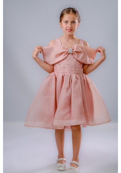 Mnk Baby & Kids Kız Çocuk Taş Fiyonklu İsalon Elbise M00763 Pudra