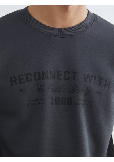 Lcwaıkıkı Classic Antrasit Bisiklet Yaka Erkek Kalın Sweatshirt